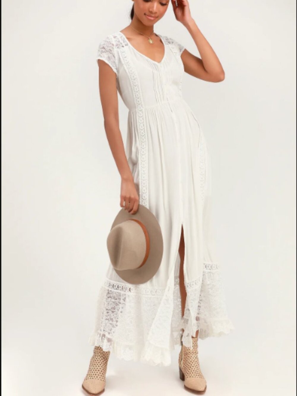 Band of Gypsies Bermuda Ivory Lace Maxi Dress XS Boho Bridal Beach Wedding